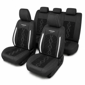   Carguard HSA016 Autó üléshuzat készlet prémium deluxe perforált műbőr és textil fekete fehér