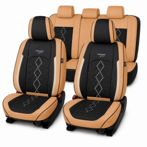   Carguard HSA017 Autó üléshuzat készlet prémium deluxe perforált műbőr és textil karamellbarna
