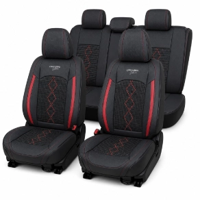   Carguard HSA018 Autó üléshuzat készlet prémium deluxe perforált műbőr textil fekete sötétvörös
