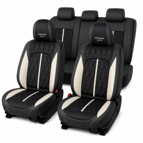   Carguard HSA023 Autó üléshuzat készlet prémium 5 üléshez Deluxe perforált műbőr fekete fehér