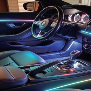   Carguard LAA002 RGB LED hangulatvilágítás készlet, dinamikus, 12V, Bluetooth, iOS/Android, 31 részes, autós használatra