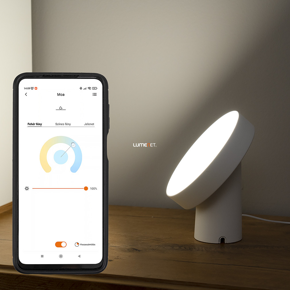 Connect Smart hordozható LED lámpa 9,5 W, hideg-melegfehér, fehér színű (Moa Smart RGBW)