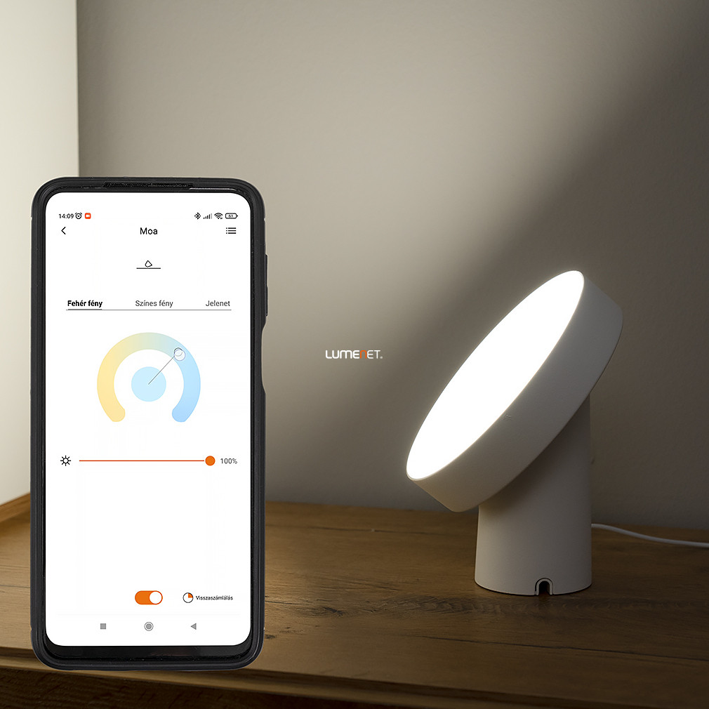 Connect Smart hordozható LED lámpa 9,5 W, fehér színű 18 cm - Moa Smart Lutec 8501701446, applikációval szabályozható, Bluetooth, 2700-6500 K +RGB, 500 lm, 9,5 W