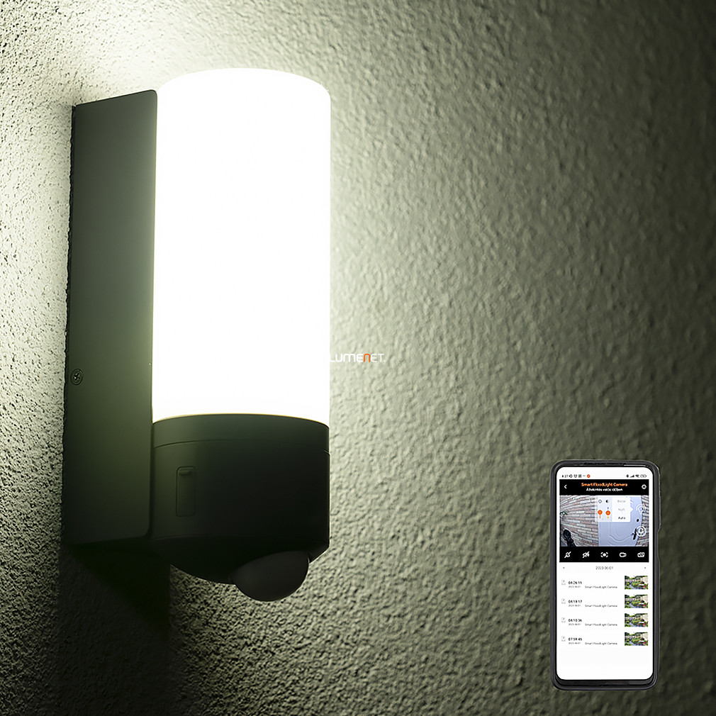 Connect Smart kamerás fali LED lámpa kültérre mozgásérzékelővel 18,8 W, hideg-melegfehér, szürke színű (Polluxt)