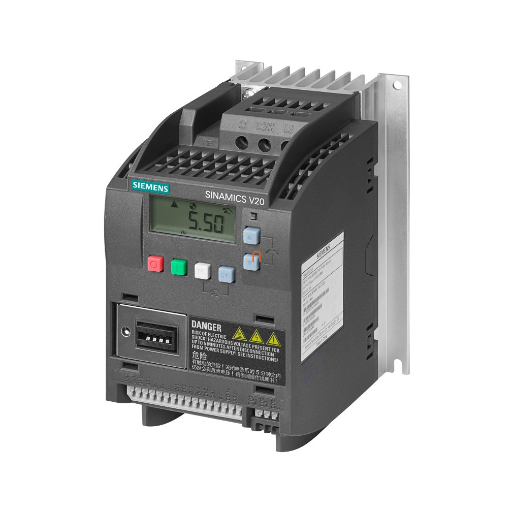 Siemens frekvenciaváltó 3F, 380-480V, 0,55kW, 1,7A, beépített C3 szűrővel, BOP panellel, - Sinamics V20 6SL3210-5BE15-5CV0