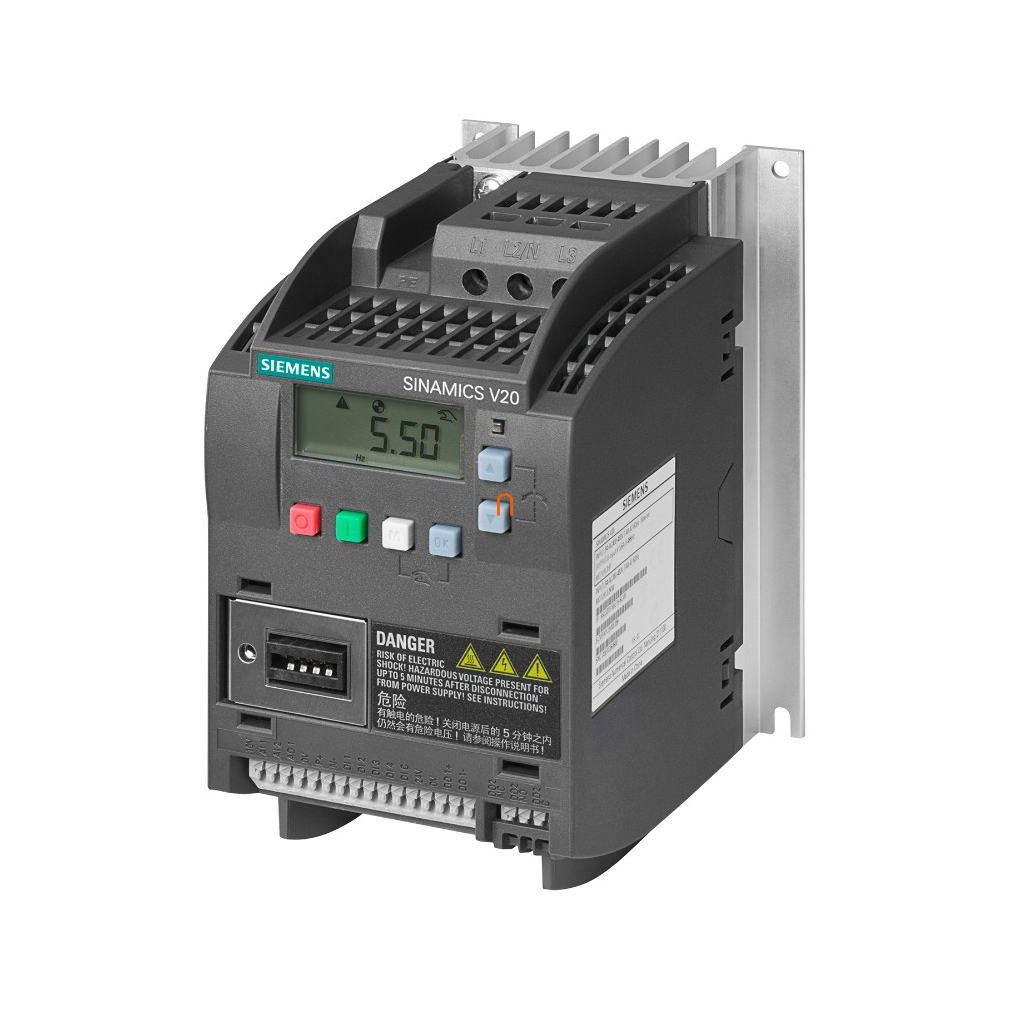 Siemens frekvenciaváltó 3F, 380-480V, 1,1kW, 3,1A, beépített C3 szűrővel, BOP panellel, - Sinamics V20 6SL3210-5BE21-1CV0