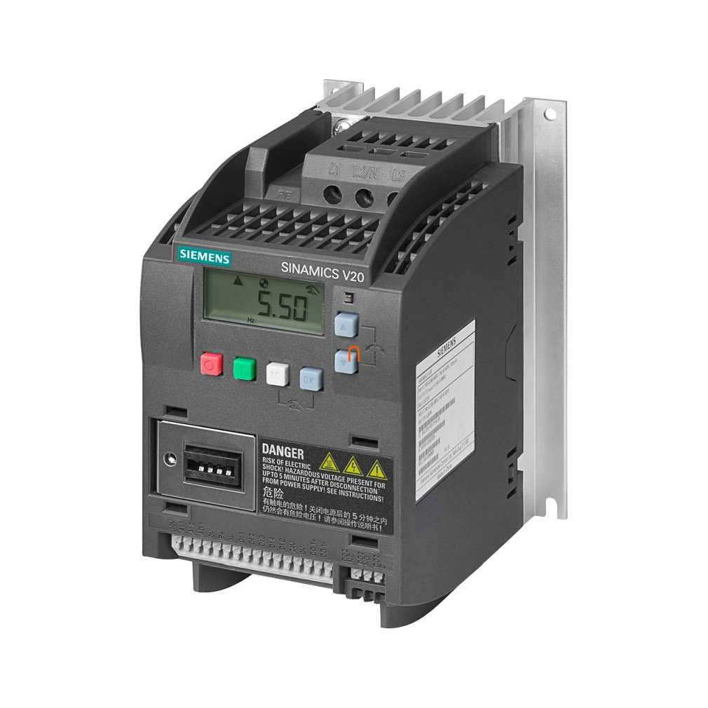 Siemens frekvenciaváltó 3F, 380-480V, 2,2kW, 5,6A, beépített szűrő nélkül, BOP panellel, - Sinamics V20 6SL3210-5BE22-2UV0