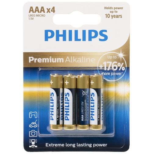 Philips Premium Alkaline LR03M4B/10 AAA mikro elem LR03 176% 4db/csomag