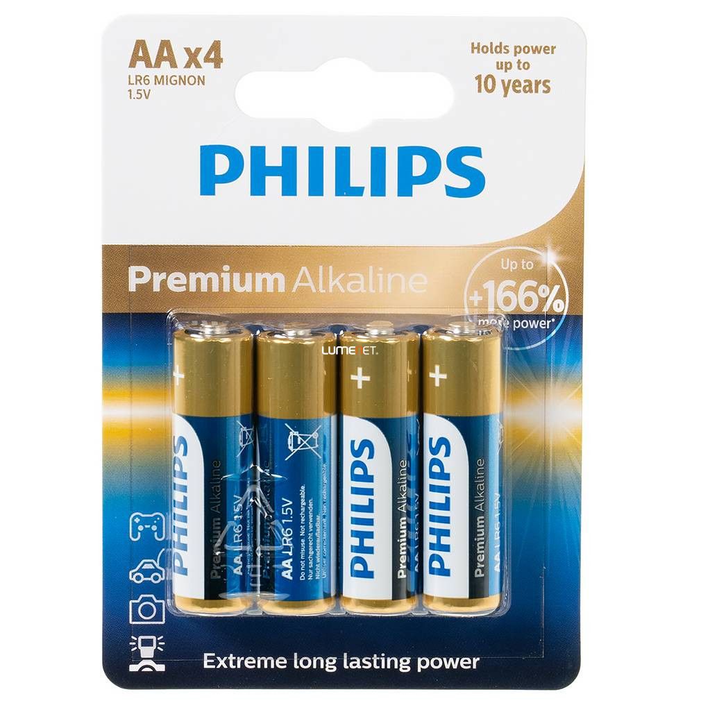 Philips Premium Alkaline LR6M4B/10 AA ceruza elem LR6 166% 4db/csomag
