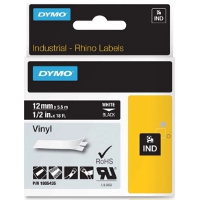 Dymo RHINO színes PVC 12mm fehér/fekete 1805435