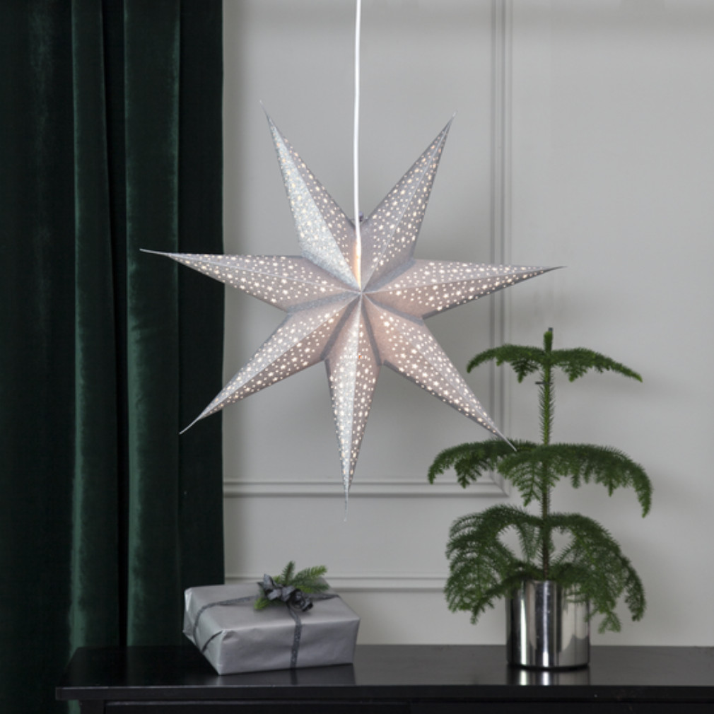 Karácsonyi ezüst csillag dekor, lézervágott mintákkal (Blinka)