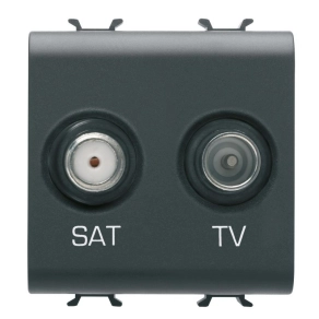   Chorus matt fekete TV-SAT végzáró csatlakozó aljzat, 2 modulos GW12383 Gewiss