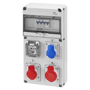   Gewiss Kombinált ipari elosztódoboz fk. 10 mod.+ 3 IEC 309-1 IT/DE vezetékelt aljzat IP44 GW68228N