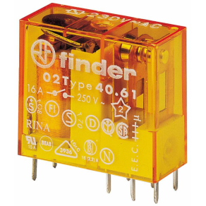   Finder 40.61.8.230.0300 relé 1CO(váltó) 16A 230V AC, 5mm lábkiosztás