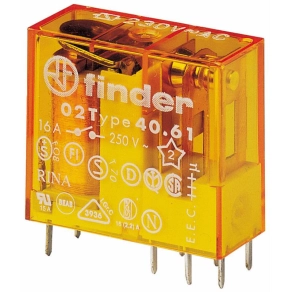   Finder 40.61.8.230.4000 miniatűr print-/ dugaszolható relé, 1 váltóérintkező 16 A, érintkezőanyag: AgSnO2, : 230 V AC