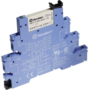   Finder 38.61.0.024.0060 csatoló relé modul húzórugós csatlakozással, 1 váltóérintkező 6 A, vezérlőfeszültség: 24 V AC/DC