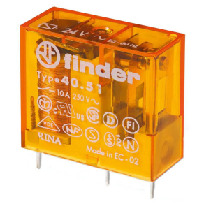   Finder 40.51.8.012 miniatűr print/dugaszolható relé 1CO(váltó) 10A 12V AC, 5mm lábkiosztás