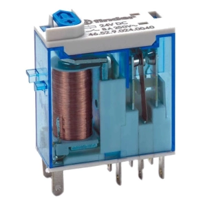   Finder 46.52.9.024.5040 miniatűr print dugaszolható relé mechanikus állapotjelzés + tesztgomb, 2 váltóérintkező 8A, érintkező anyag: AgNi+Au, tekercs, 24V A