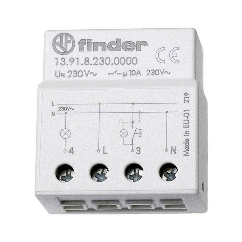 Finder 13.91.8.230.0000 Elektronikus impulzusrelé, mélyített készülékdobozba szerelhető, 1 záróérintkező 10 A, tápfeszültség: 230 V AC