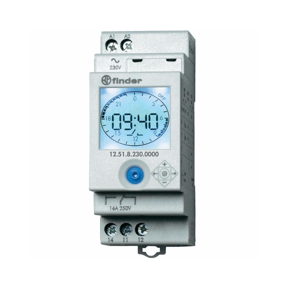 Kapcsolóóra sínre dig. napi és heti (NFC-s is) 1CO(váltó) 230V 12.51.8.230.0000 FINDER