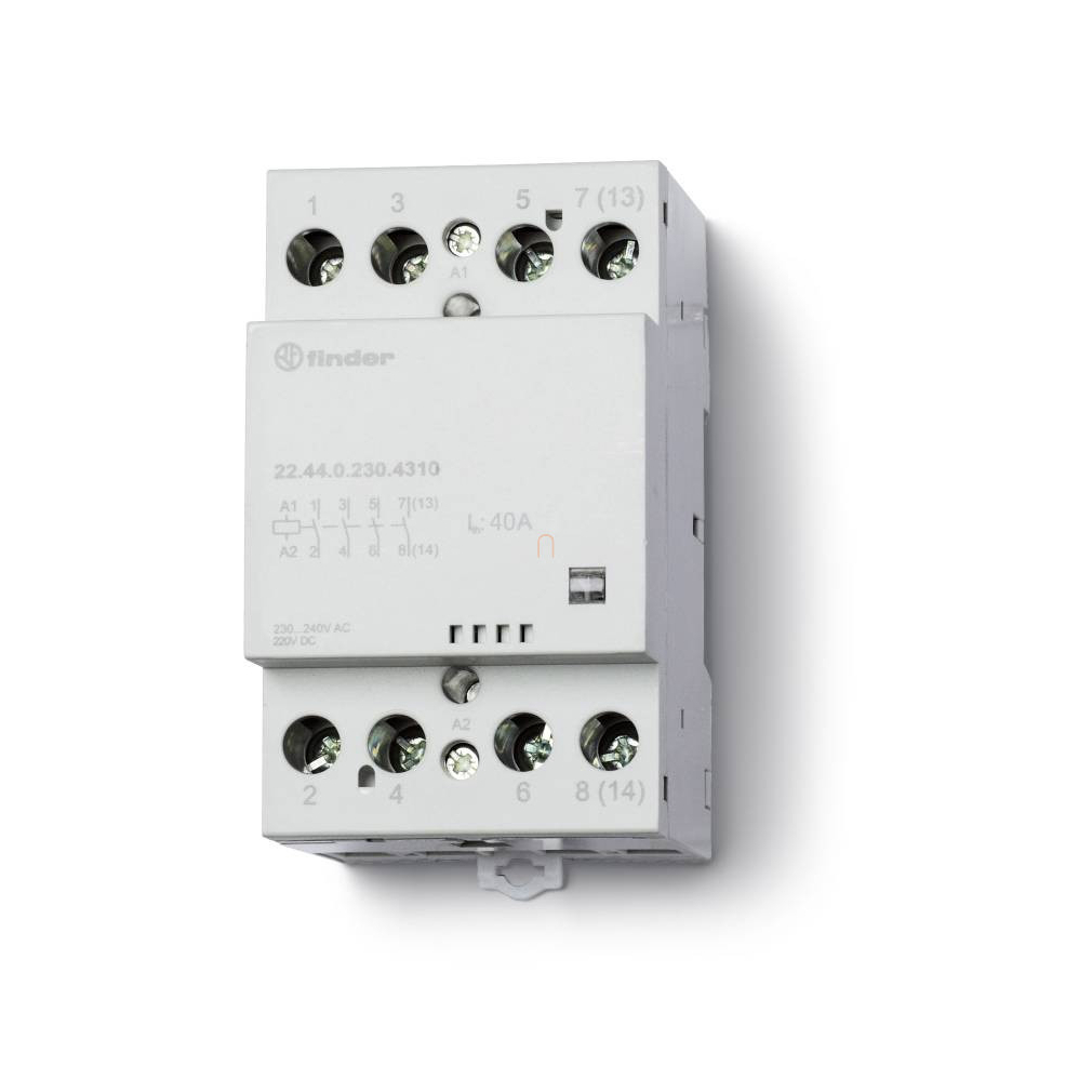 Finder 22.44.0.230.4310 Installációs mágneskapcsoló, kontaktor, 40A (AC-7a), 4NO, 230V AC/DC, mechanikus állapotjelzés