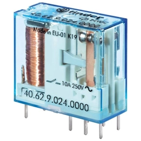   Finder 40.62.9.024.0000 relé 2CO(váltó) 10A 24V DC, 5,3mm lábkiosztás