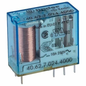   Finder 40.62.7.024.4000 miniatűr print-/ dugaszolható relé, 2 váltóérintkező 10 A, érintkezőanyag: AgSnO2, : 24 V DC érzékeny