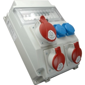   Ipari kombináció 2 db háztartási dugalj + 2 db 16A 5P + 1 db 32A 5P védelemmel (kismegszakítókkal + Fi-relével szerelve) ROS 11/FI-15 /S (202013) SEZ