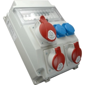   Ipari kombináció 2 db háztartási dugalj + 1 db 16A 5P + 2 db 32A 5P védelemmel (kismegszakítókkal + Fi-relével szerelve) ROS 11/FI-12 /S (202009) SEZ