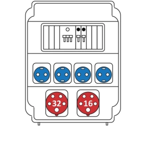   Ipari kombináció: 1 db 32A 5P, 1 db 16A 5P, 4 db VZ 16S. + kismegszakítók 1 db C16/3, 2 db B16/1 ROS 11/I-21 /S (202077) SEZ
