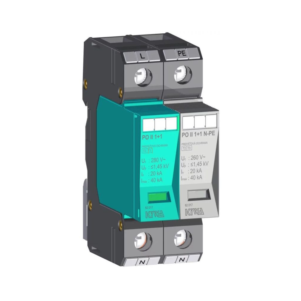 PO II 1+1 280V túlfeszültség levezető 20kA T2 (C) 82.017 KIWA