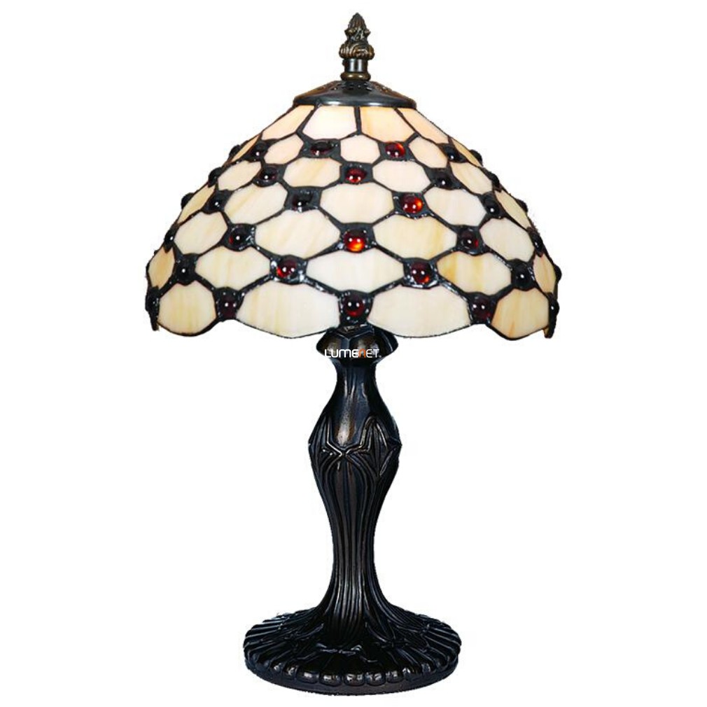 Tiffany asztali lámpa, barna-piros, 38 cm - Prezent 67, 1xE14 foglalattal