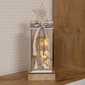   LED dekoráció, fa – téli tájkép, 34 cm, 2x AA, beltéri, meleg fehér, időzítő