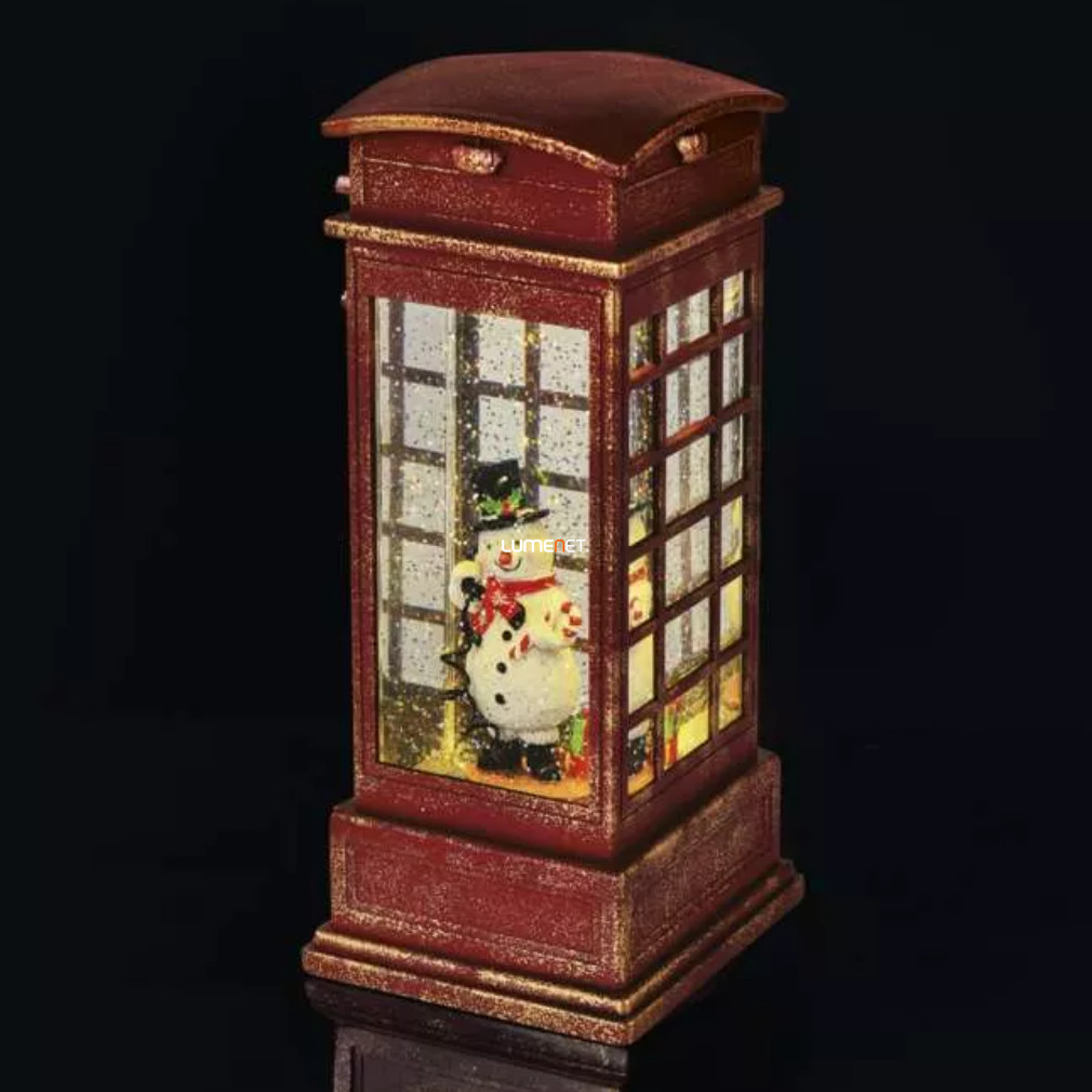 Bontott csomagolású Karácsonyi LED-es dekoráció-hóember telefonfülkében időzítővel