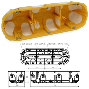   Gipszkarton doboz 3-as, 49mm mély, sárga, légtömített KPL 64-50/3LD NA Kopos