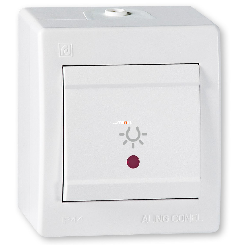 Power felületre szerelhető nyomógombos világításkapcsoló jelzőfénnyel IP44, fehér