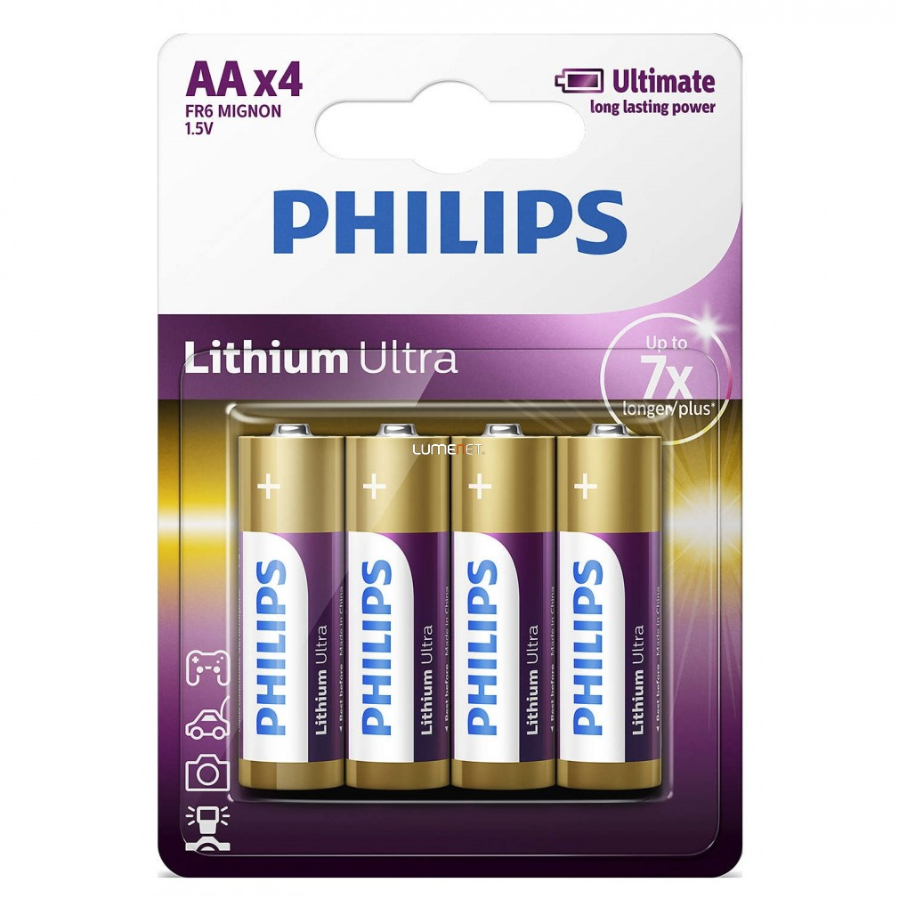 Philips Lithium Ultra FR6LB4A/10 7xélettartamú AA ceruza elem LR6 4db/csomag