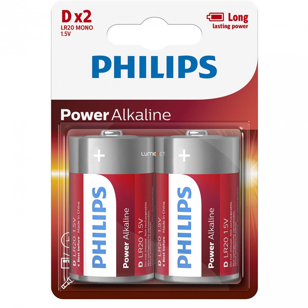Philips PowerAlkaline LR20P2B/10 D góliát elem 2db/csomag