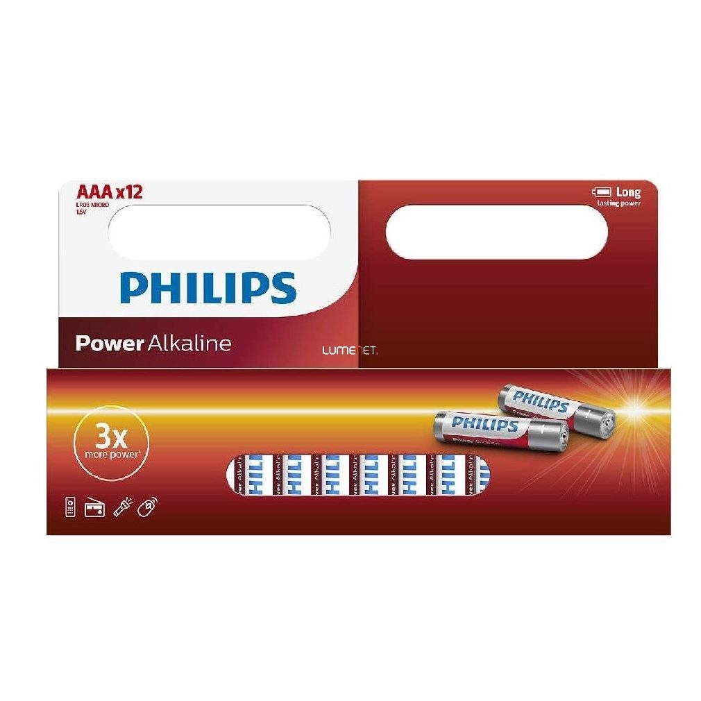 Philips Power Alkaline LR03P12W/10 AAA mikro elem LR03 12db/csomag