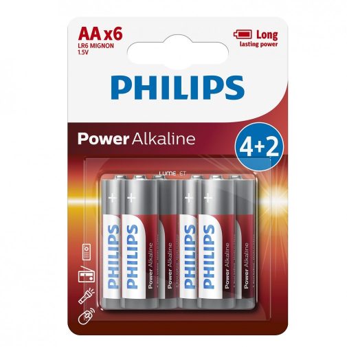 Philips PowerAlkaline LR6-P6BP/10 AA ceruza elem LR6 6db/csomag