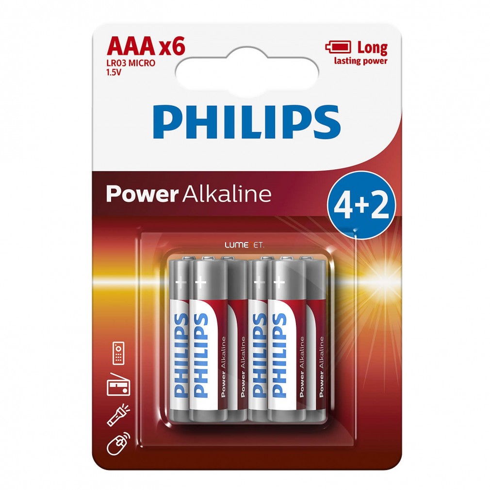 Philips PowerAlkaline LR03-P6BP/10 AAA mikro elem LR03 6db/csomag