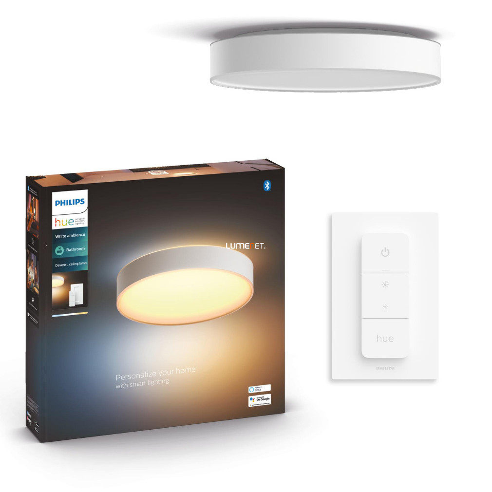 Philips Hue Devere L White Ambiance LED mennyezeti lámpa, fehér + DIM Switch