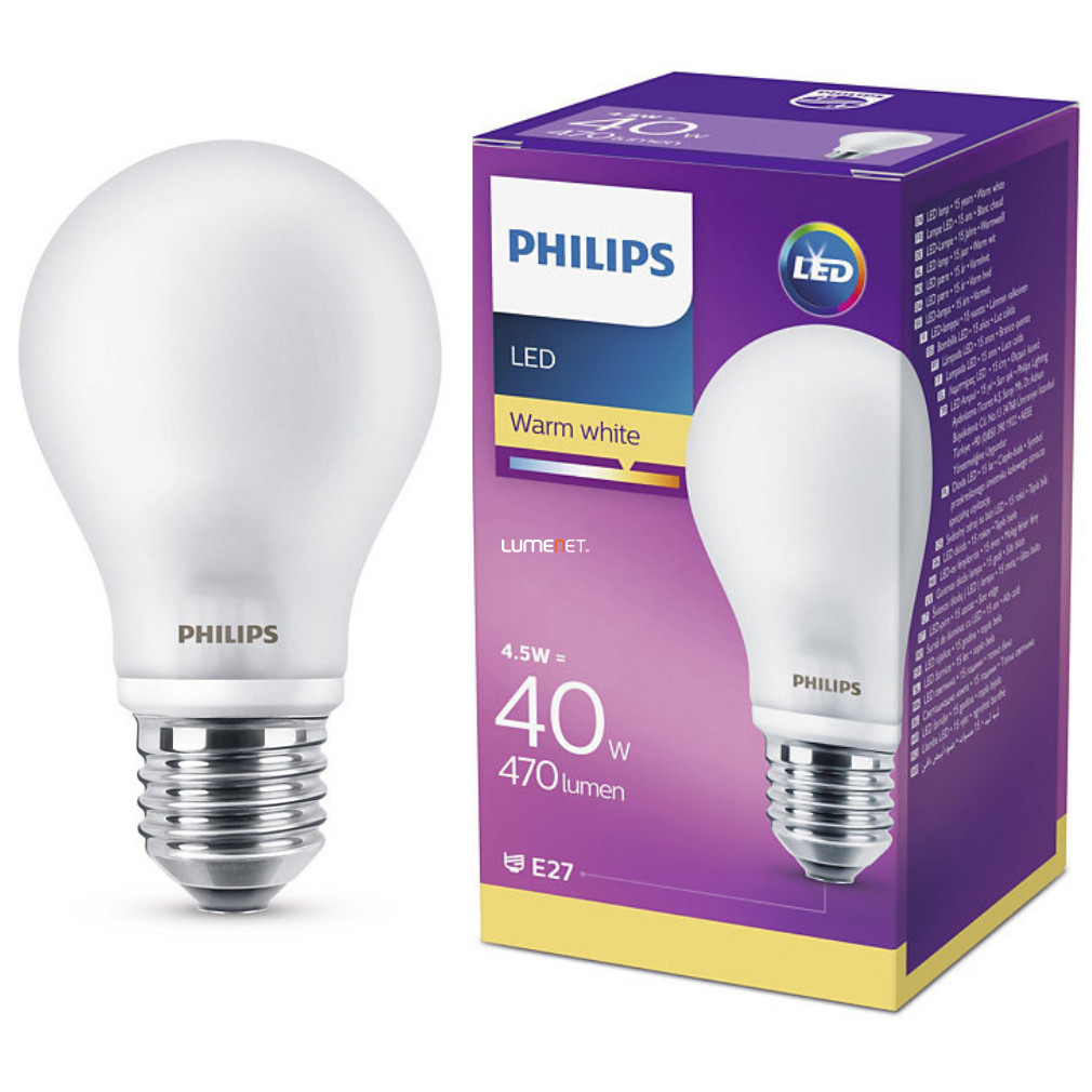 Philips E27 LED 4,5W 470lm 2700K meleg fehér 300° -  40W izzó helyett