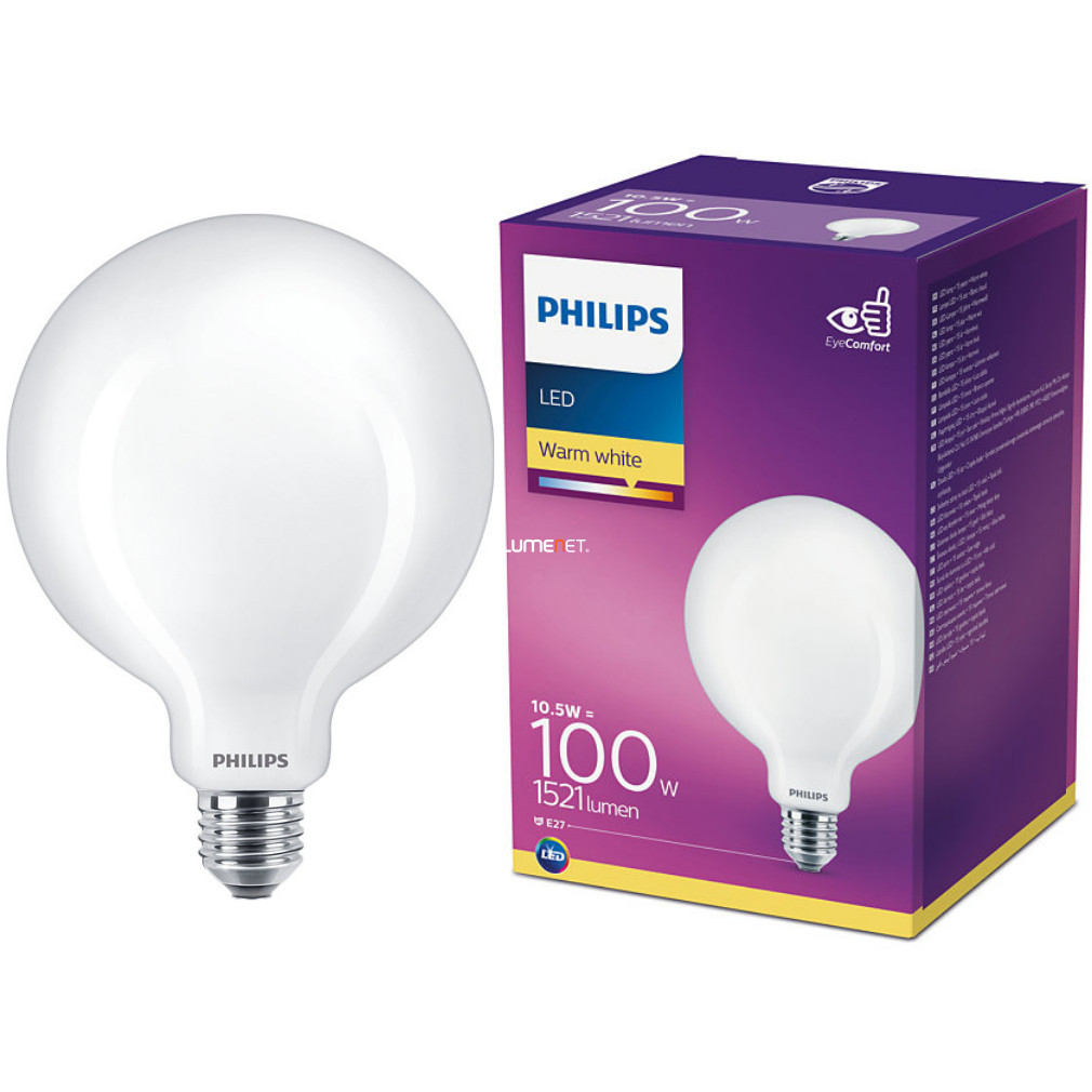 Philips E27 LED 10,5W 1521lm 2700K meleg fehér G120 - 100W izzó helyett