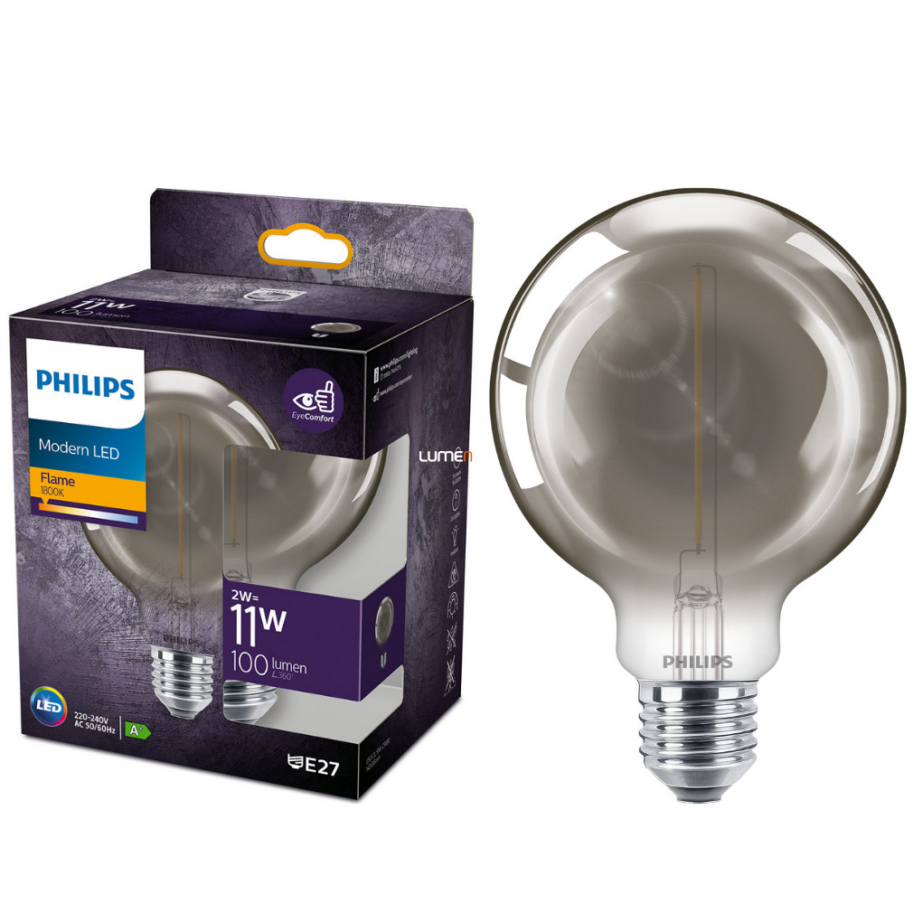 Philips E27 Vintage LED 2W 100lm 1800K fumuriu G93 - înlocuire bec 11W