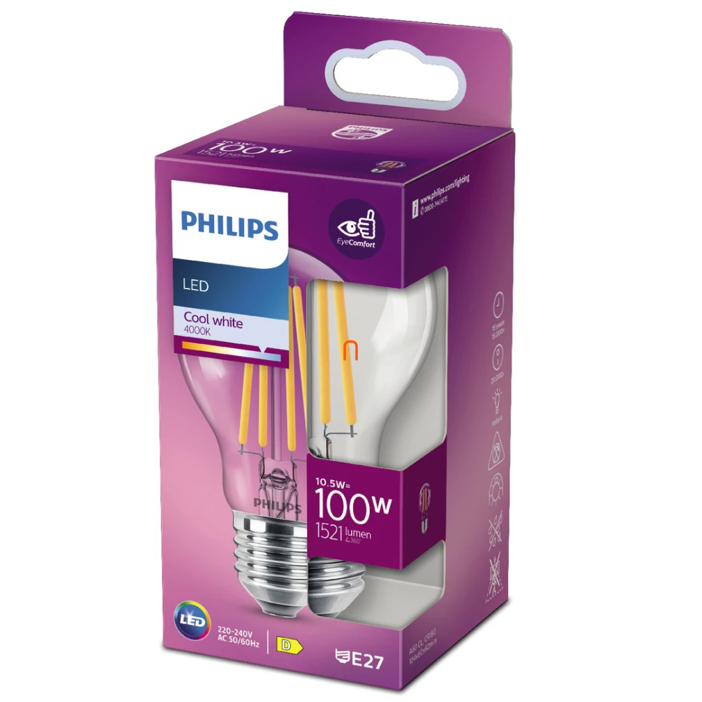 Philips E27 LED 10,5W 1521lm 4000K hideg fehér - 100W izzó helyett