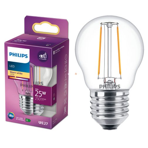 Philips E27 LED 2W 250lm 2700K melegfehér kisgömb - 25W izzó helyett