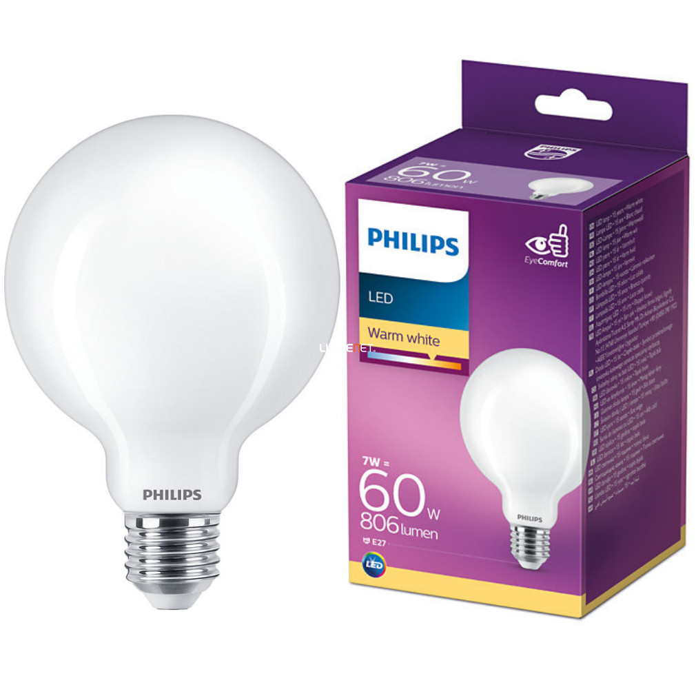 Philips E27 LED 7W 806lm 2700K meleg fehér G93 - 60W izzó helyett