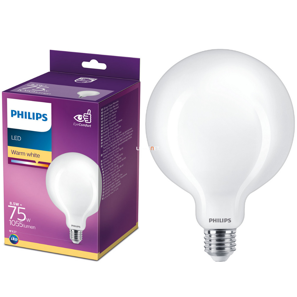 Philips E27 LED 8,5W 1055lm 2700K meleg fehér G120 - 75W izzó helyett