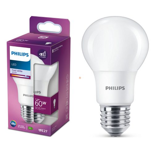 Philips E27 LED 7,5W 806lm 4000K hideg fehér 250° - 60W izzó helyett